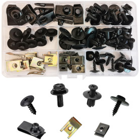 Lot de 64 vis pour automobiles et automobiles U-Clips de fixation en métal avec vis autotaraudeuses à tête hexagonale