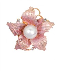 HSQYJ Broche en forme de fleur en émail plaqué or et perles - Style vintage - Broche tendance en alliage pour femme et fille
