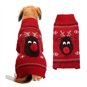 KINGBOO Pull de Noël tricoté pour animal domestique avec nez rouge et renne - Taille L
