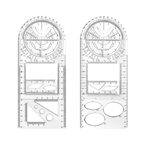 xnnmzhao Règle géométrique multifonctionnelle - Lot de 2 - Plastique transparent - Moderne - Outil de mesure - Règle de dessin -