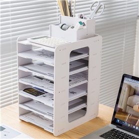 THATSRAD 7 Niveau Module de Rangement Papier Bureau A4 40*30.7*23cm Bac de Rangement en PVC Organisateur Bac à Courrier Vertical