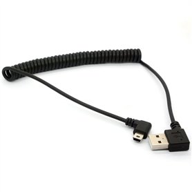 Mini câble USB spiralé à ressort à 90 degrés USB 2.0 vers mini câble USB