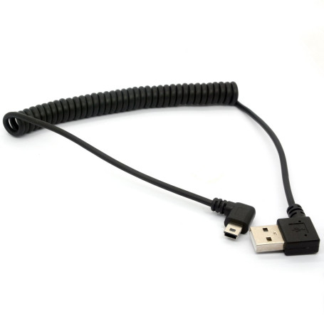 Mini câble USB spiralé à ressort à 90 degrés USB 2.0 vers mini câble USB