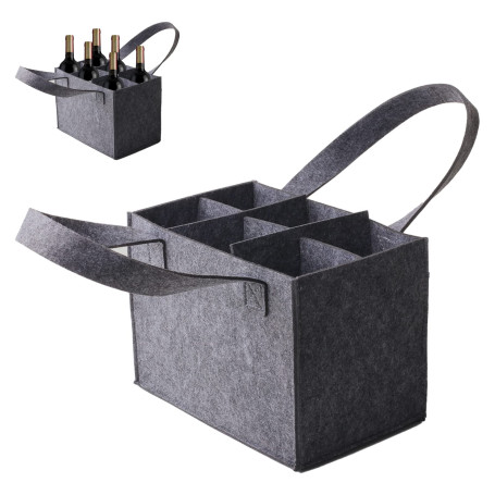 Gtwinsone Sac à Bouteilles en Feutre Sac Porte Bouteille Vin 1.5l avec 6 Compartiments + Poignée Sac de Rangement en Feutre Lava