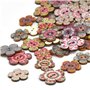 100pcs Multicolore de Bois Bouton Peinture de Fleurs Formes Boutons Rétro en Assorties Peinture de Fleurs Géométries Avec 2 trou