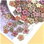 100pcs Multicolore de Bois Bouton Peinture de Fleurs Formes Boutons Rétro en Assorties Peinture de Fleurs Géométries Avec 2 trou