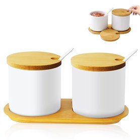 LEKEFETO Lot de 2 sucriers en porcelaine avec couvercle et cuillère : pots à épices en céramique