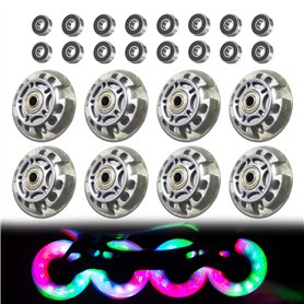 LEKEFETO Lot de 8 roues de rollers en ligne - 72 mm - Argent transparent - Avec 16 roulements à billes - Universelles pour tous