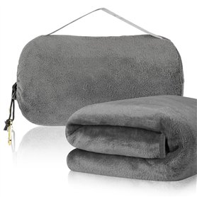 WANDGU Couverture de voyage ultra légère chaude : 127 x 152 cm Coussin Couverture 2 en 1