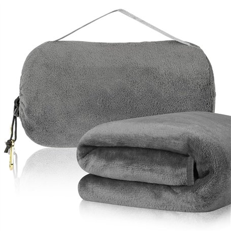 WANDGU Couverture de voyage ultra légère chaude : 127 x 152 cm Coussin Couverture 2 en 1