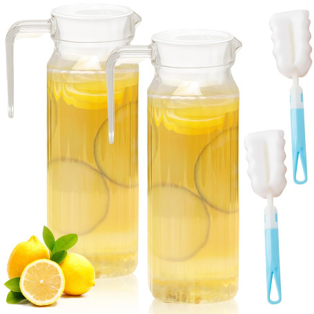 WANDGU 2 Stück 1.1L Pichet d'Eau avec Couvercle avec Poignée: Carafe à Eau Transparente Pichet À Jus