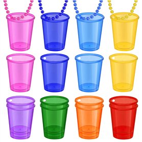 WANDGU Lot de 16 verres à liqueur avec chaîne - Verres à shot colorés et lumineux avec chaîne - Verres à shot à porter autour du