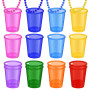 WANDGU Lot de 16 verres à liqueur avec chaîne - Verres à shot colorés et lumineux avec chaîne - Verres à shot à porter autour du