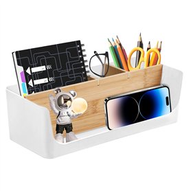 Nizirioo Organiseur de bureau avec 4 compartiments | Boîte de rangement transparente pour stylos