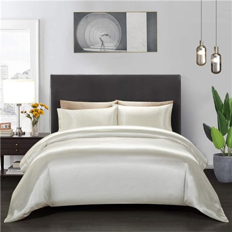 Teamllong Satin Housse de Couette 220x240 Blanc