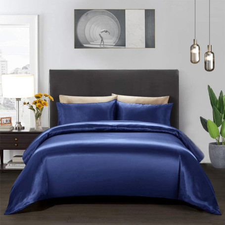 Teamllong Satin Housse de Couette 200x200 Bleu