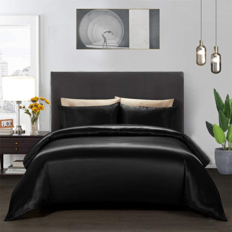 Teamllong Satin Housse de Couette 200x200 Noir