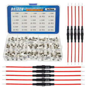 BOJACK Porte-fusible 5x20 mm à vis en ligne avec fil rouge 16 AWG + 15 valeurs 150 pièces Fusibles en verre à fusion rapide 5x20
