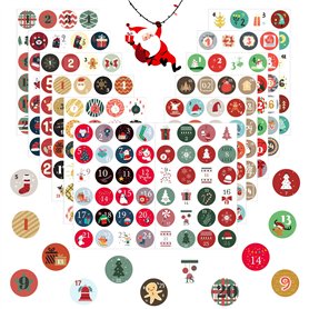JAMSSOW 12 pièces Noël Calendrier de l'Avent Autocollants - 12 x 24 Autocollants Noël Nombre Calendrier - Chiffre Calendrier de
