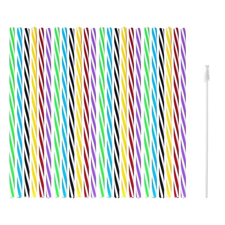 WENRENMK 50 Pièces Paille Reutilisable - Paille Plastique avec Brosse de Nettoyage - Paille en Sept Combinaisons de Couleurs - C