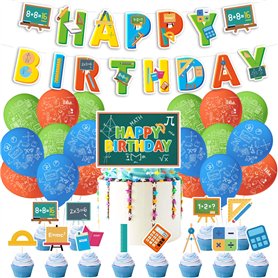 Fournitures de fête mathématiques - Décorations de fête d'anniversaire mathématiques comprenant une bannière d'anniversaire math