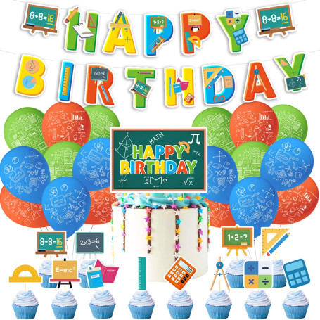 Fournitures de fête mathématiques - Décorations de fête d'anniversaire mathématiques comprenant une bannière d'anniversaire math