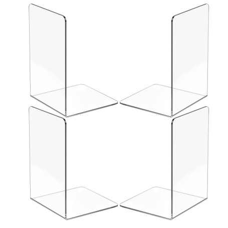 Strehknewen Lot de 4 Serre-Livres en Acrylique avec Autocollants antidérapants - Transparents - pour étagère