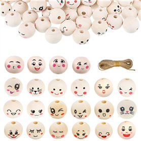Wenrescry 110pcs Perles en bois avec visage