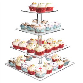Milaloko Présentoir à cupcakes carré en acrylique à 4 étages - Présentoir à pâtisseries - Arbre à dessert - Pour mariage