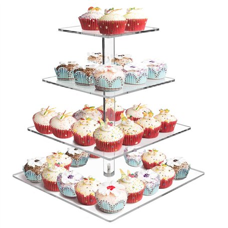 Milaloko Présentoir à cupcakes carré en acrylique à 4 étages - Présentoir à pâtisseries - Arbre à dessert - Pour mariage