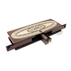 House of Cribbage - Planche à Cribbage Continue Incrustée en Bois Wengé/Érable : 4 rails – Couvercles coulissants