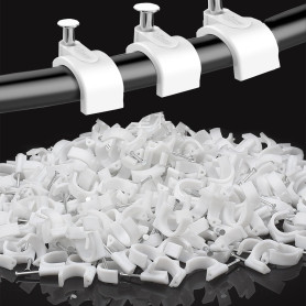 MINGZE 100pcs Serre-câbles Attache-câble Blanc Rond Câble Clips de fil avec un clou en acier