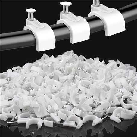 MINGZE 100pcs Serre-câbles Attache-câble Blanc Rond Câble Clips de fil avec un clou en acier