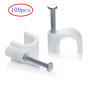 MINGZE 100pcs Serre-câbles Attache-câble Blanc Rond Câble Clips de fil avec un clou en acier, Agrafe électrique de câble de fil,