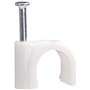 MINGZE 100pcs Serre-câbles Attache-câble Blanc Rond Câble Clips de fil avec un clou en acier, Agrafe électrique de câble de fil,