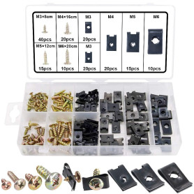 WJMY Agrafes Carrosserie 170pcs Assortiment de Vis et d'ecrou Cage U-clip Voiture pour Motos