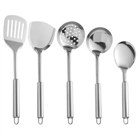 Sporgo Lot de 5 ustensiles de cuisine en acier inoxydable - Ustensiles de cuisine avec louche à soupe
