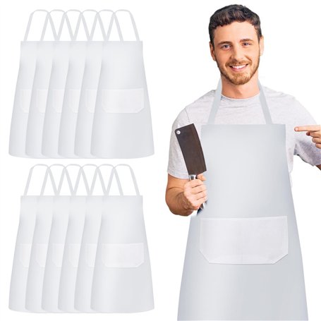 SPORWAY Lot de 12 tabliers de cuisine : tabliers réglables avec 2 poches