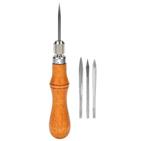 Aiguilles à Main Cuir Toile Aiguilles à Coudre avec Manche en Bois Trousse à Outils4 en 1 Aiguille Cuir Main Leather Tools Leath