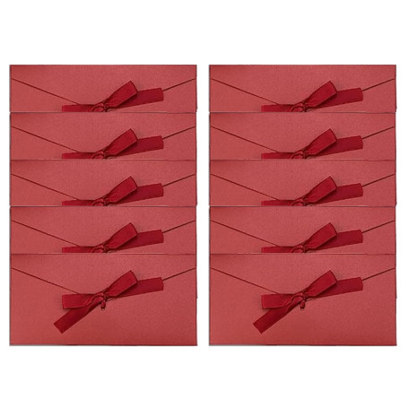 FIBOUND - Enveloppe - Rouge - 10 Unités - 22x11 cm - Fermeture à Rabat - Parfaite pour les Invitations et Cartes de Mariage - St