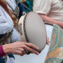 2 Pièces Tambourin à la Main en Bois, Tambourin en Peau Naturelle, Métal Jingles Percussion Instrument, Tambourin en Bois, pour 