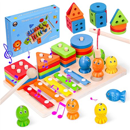 Arbolisse Jouet Éducatif 3 en 1 en Bois – Jeu de Pêche Magnétique