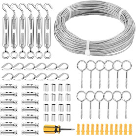 FSHIHINE 30m Corde en Acier Inoxydable Tendeur de Fil de Jardin Suspendre Kit