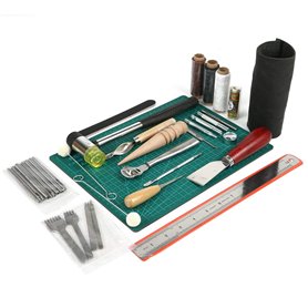 JasCherry 20 Pcs Kit Outillage Maroquinerie Outils de Couture en Cuir - Kit Artisanat du Cuir pour Piquer/Marquer/Travailler/Est