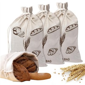 YBCCBY Lot de 4 Sac à Pain Réutilisable 40*30CM Sacs à Pain en Lin avec Cordon de Serrage Sac A Pain Tissu Sac à Pain Conservati