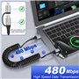 2 en 1 Cable Spirale Voiture pour Apple CarPlay et Android Auto [MFi & 3A Charge Rapide], Câble Multi USB avec Lightning USB C C