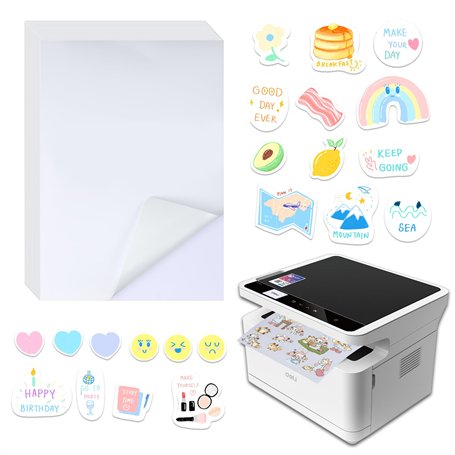 Pack de 20 feuilles A4 de papier autocollant à imprimer - papier autocollant imprimante pour imprimantes jet d'encre et laser