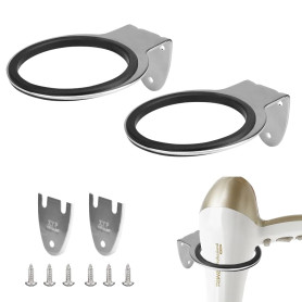 QINERSAW 2 PCS Support Seche Cheveux Mural en Acier Inoxydable Porte Sèche-Cheveux Mural Antirouille Socle Seche Cheveux avec 2