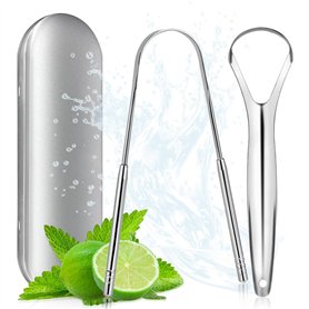 Bukuhlio Kit Double Acier Inoxydable Grattoir à Langue | Hygiène Buccale Homme/Femme Écologique Facile à Nettoyer