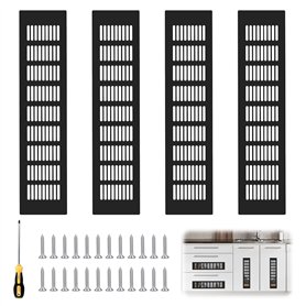 Lot de 4 grilles d'aération en aluminium - 40 x 8 cm - Noir - Grille d'aération pour porte - Grille d'aération rectangulaire - P